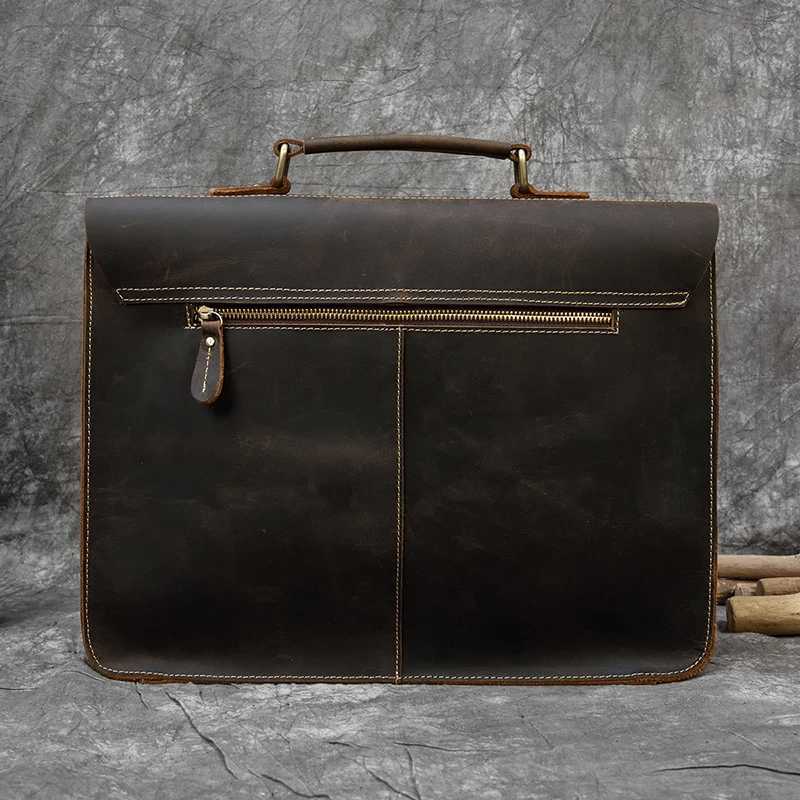 Vintage Men Briefcase Crazy Horse Genuine Leather Man Male Laptop Handbag Large Shoulder Messenger Portfolio Bag Business Case Z250906