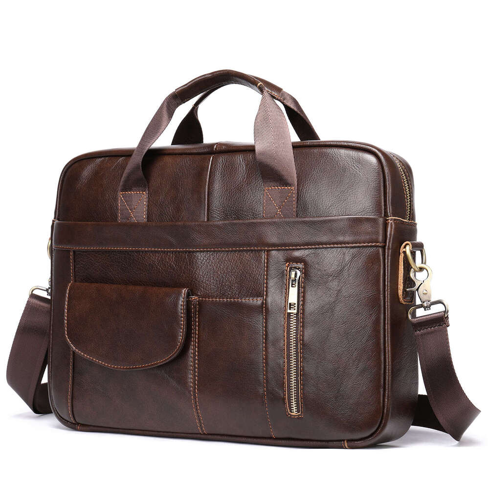 14-inch Laptop Genuine Leather Briefcase Men's Handheld Shoulder Business Bag