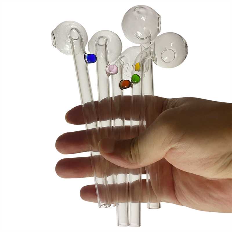 Clear Pyrex Glass Oil Burner Pipe 12cm 14cm 16cm Length Thick Glass Hand Pipes with Colored