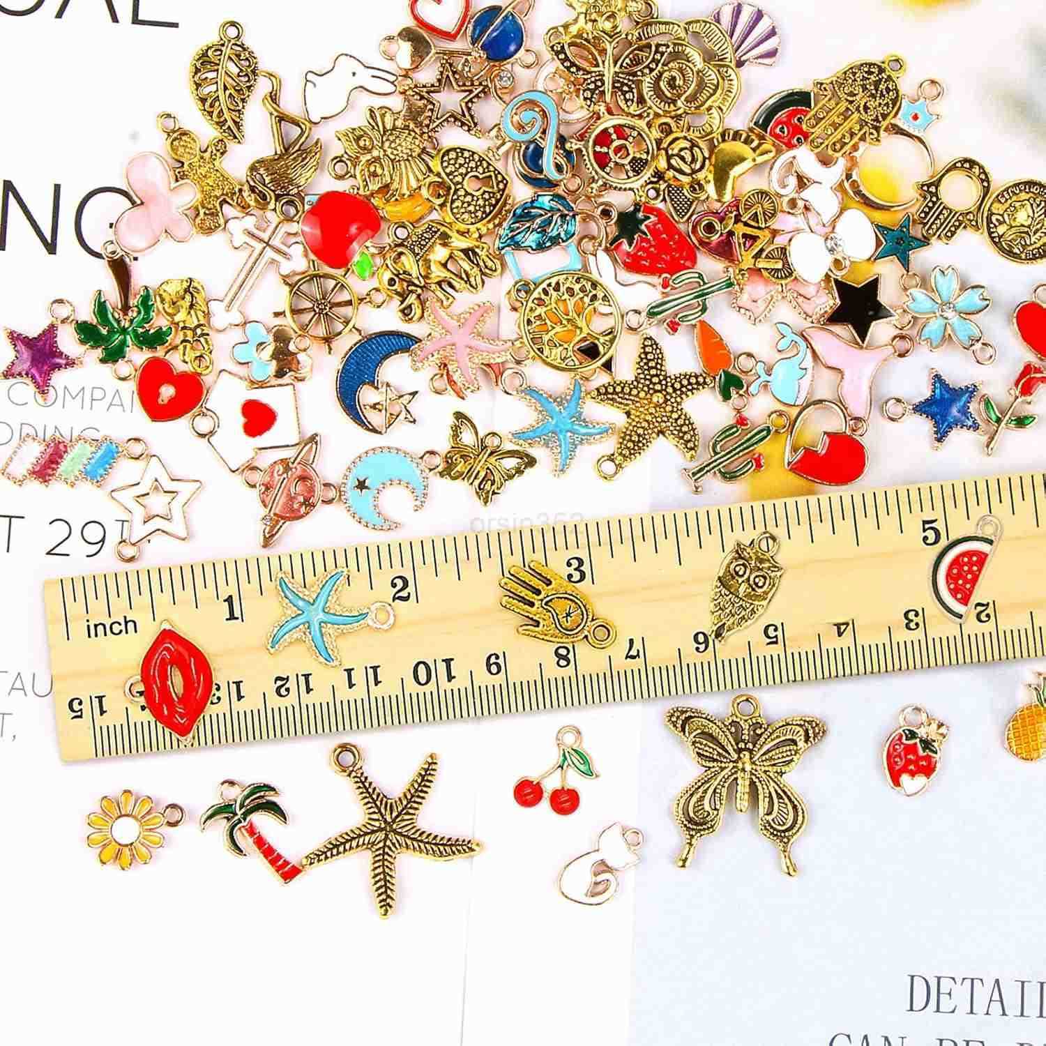 220Pcs Charms Assorted Gold Plated Enamel Charms Necklace Earrings Charm for DIY Jewelry Making CraftsW250911
