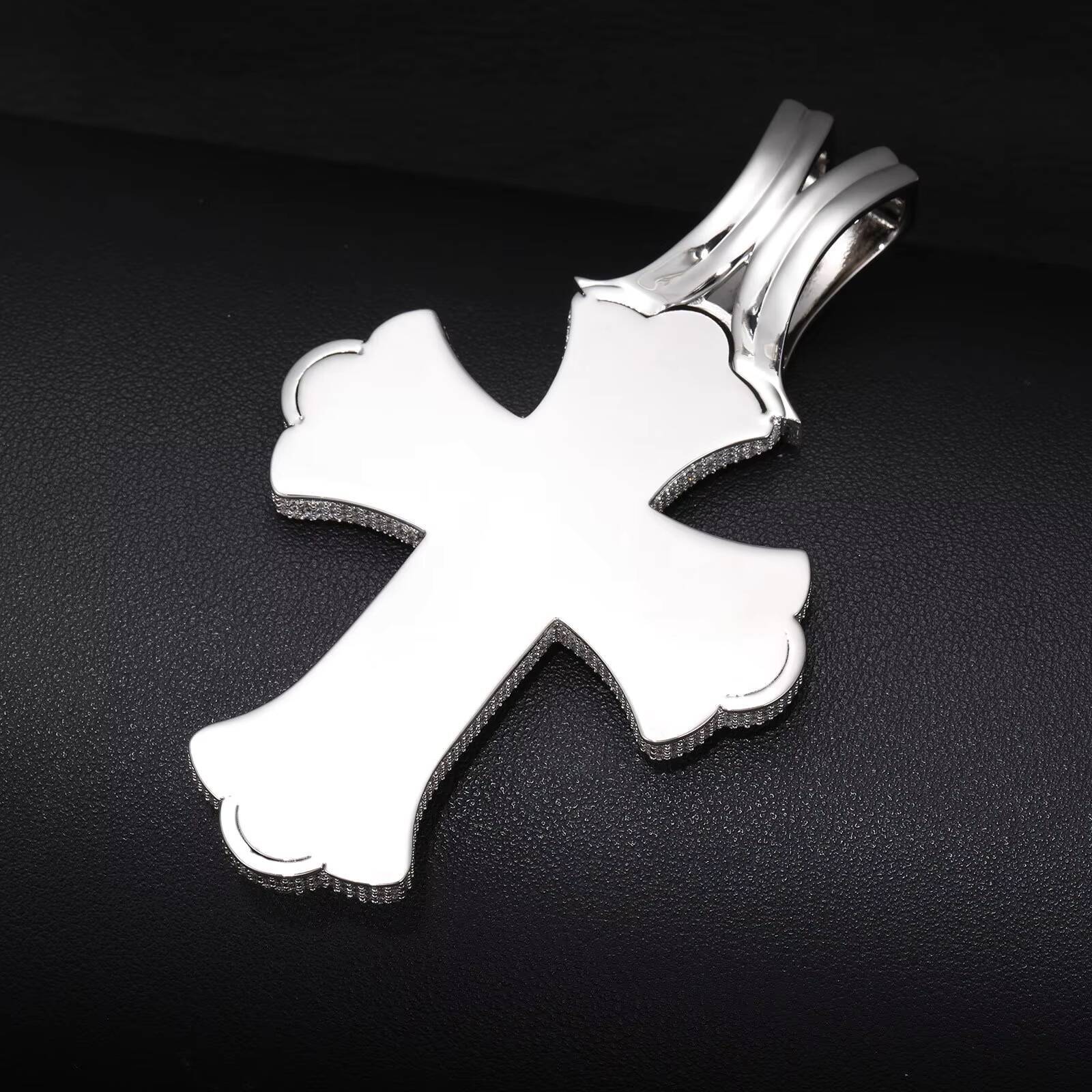 Hip Hop Style Big Cross Pendant Necklace for Men Zircon Stone Paved Silver Plated Classic Link Chain Rapper Jewelry Gift