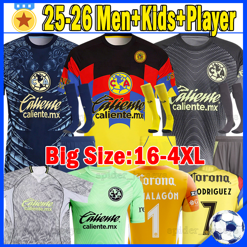 XXXL 4XL 25 26 ClUb AmEriCa Soccer Jerseys CA Liga MX 2025 2026 K.ALVAREZ LOZANO HENRY Long sleeves Player Version Football Shirts goalkeeper L.MALAGON Men kids kits set