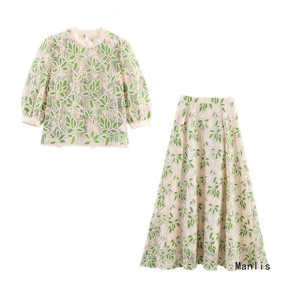 DHEssentials INS Summer Hollow Embroidery Style 2025 New Elegant Slimming Fashion Two-Piece Set