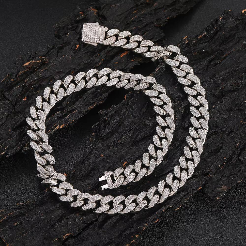 NUOYA Luxury White Gold Plated Hip Hop Jewelry High Quality CZ Bling 2 Row Diamond Cuban Link Chain Necklace for Men Women