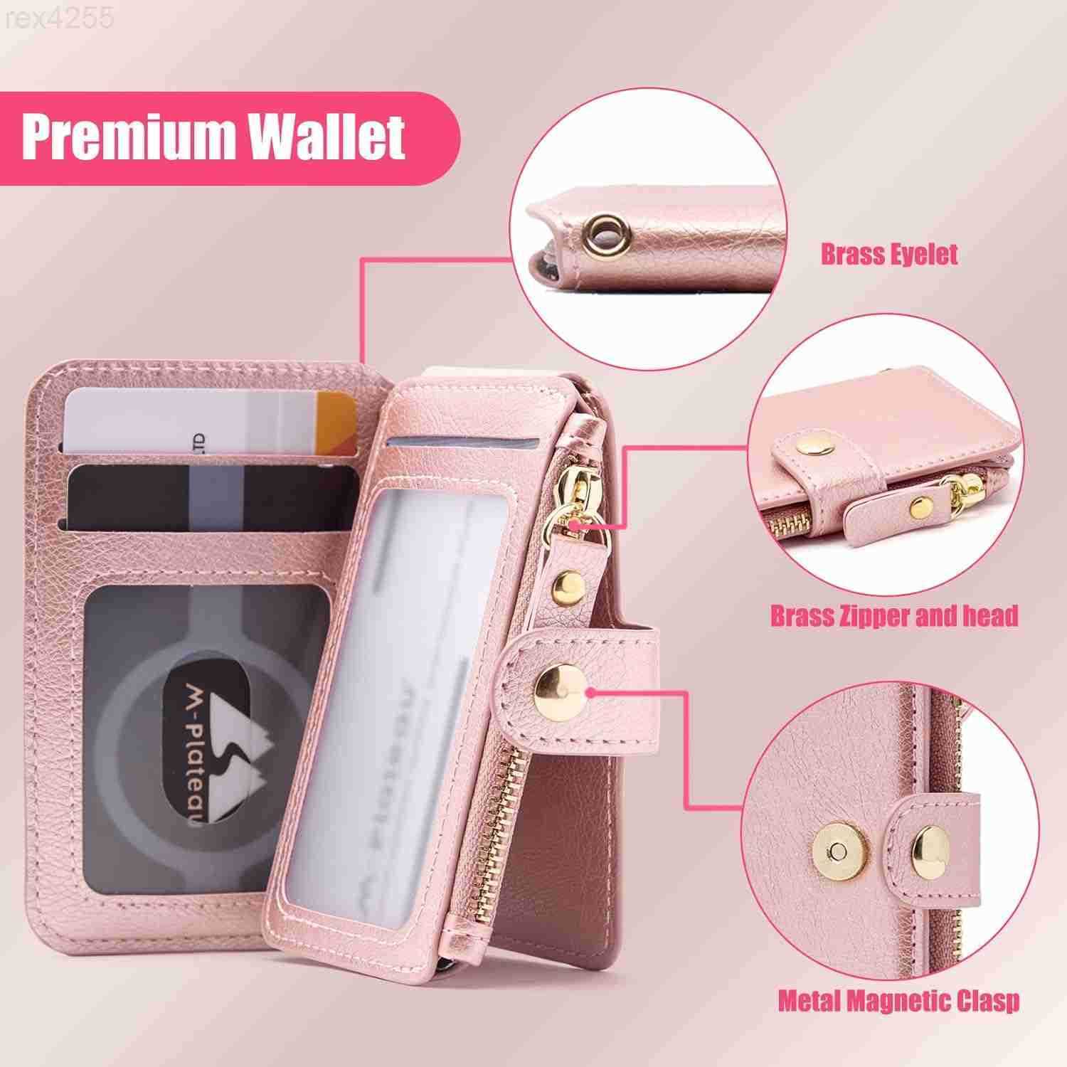 Card Holder Womens Wallet PU Leather Keychain Wallet Wristlet With Zipper Coin Pocket And ID Window Gift For Women Gift Box PinkW250911