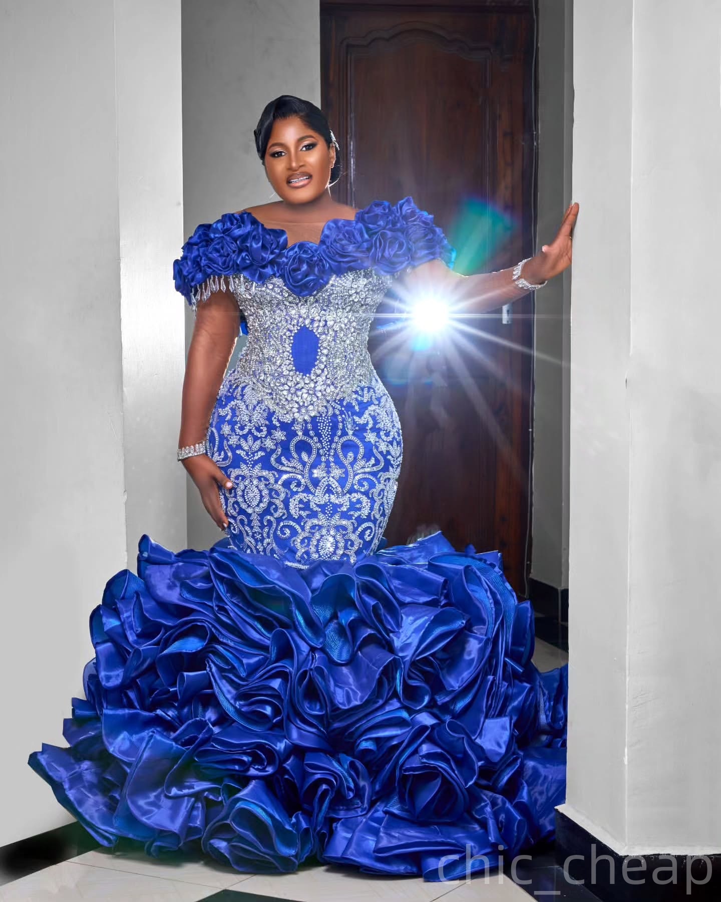 Royal Blue Mermaid Prom Dresses 2025 Crystals Flowers Lace Satin Evening Formal Party Second Birthday Engagement Gowns Plus Size Dress For Special Occ