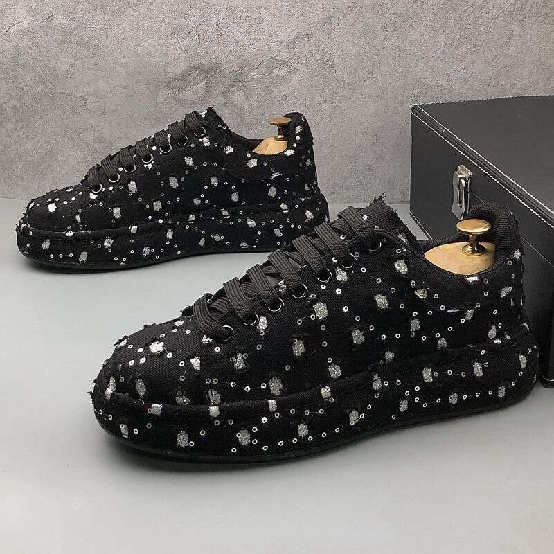 Thick-Soled White Sneakers 2025 New Breathable Canvas Men's Trendy Height Increasing Board Shoes