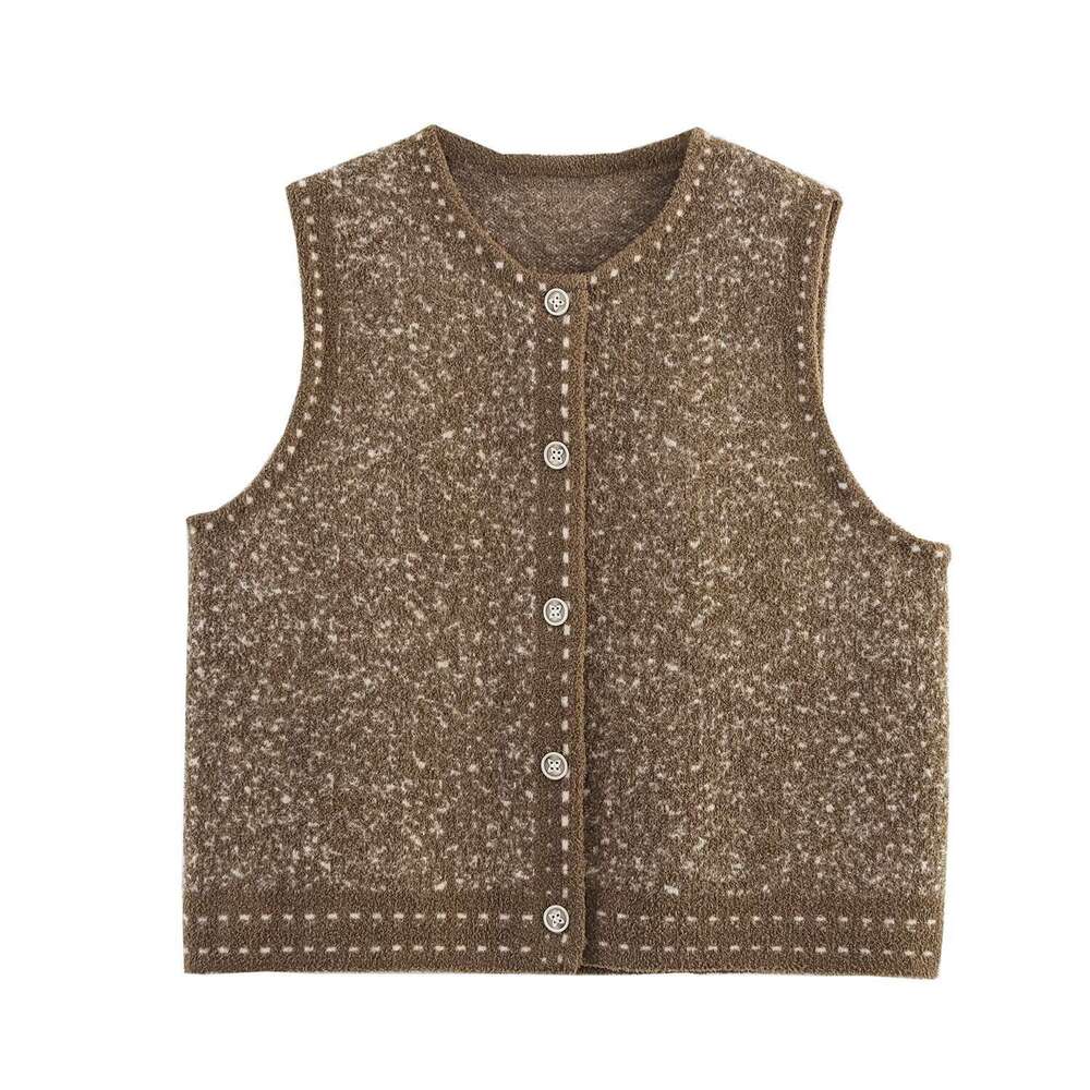 DHEssentials 2025 Autumn New Women's Fashion Color-Block Stitching Chanel Style Knitted Cardigan Vest