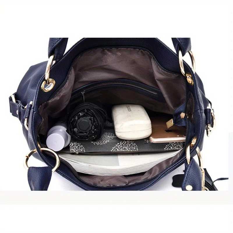 1PC Classic Design Premium Soft Leather Hobo Bag 2Way Carry Large Capacity Tote Bag Crossbody Bag with Trendy Keychain Women Z250911