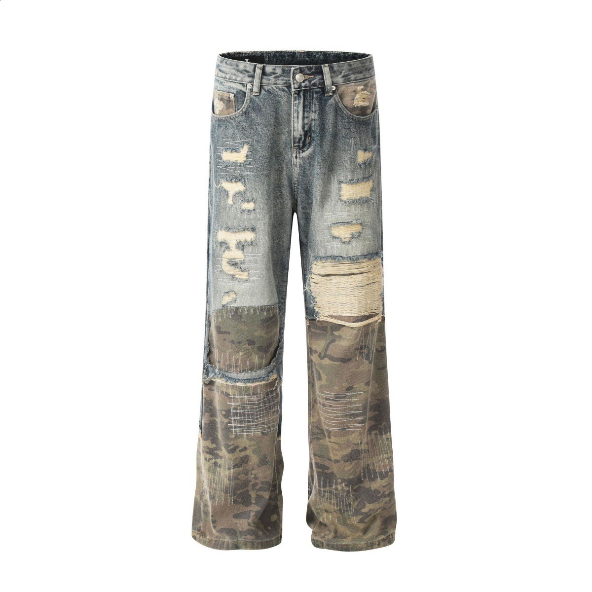Streetwear Vintage Leopard Print Ripped Jeans Men Women Harajuku Distressed Denim Pants Y2K Punk Letter Graphic Patch Trousers 250526