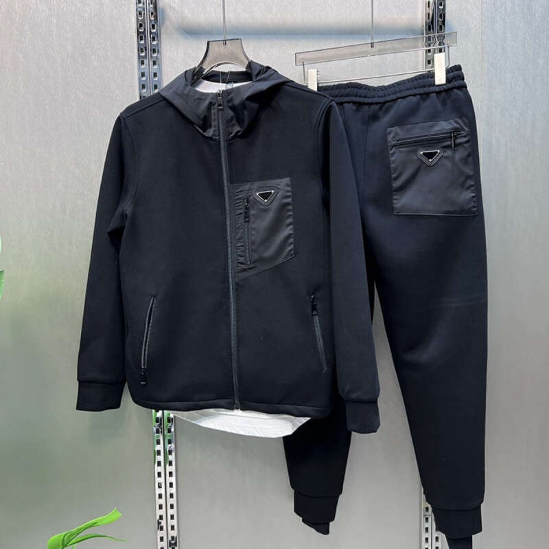 Autumn New Luxury Hooded Casual For Men Fashion Zipper Pocket Trendy Versatile Sweatshirt And Sweatpants Two-Piece Set