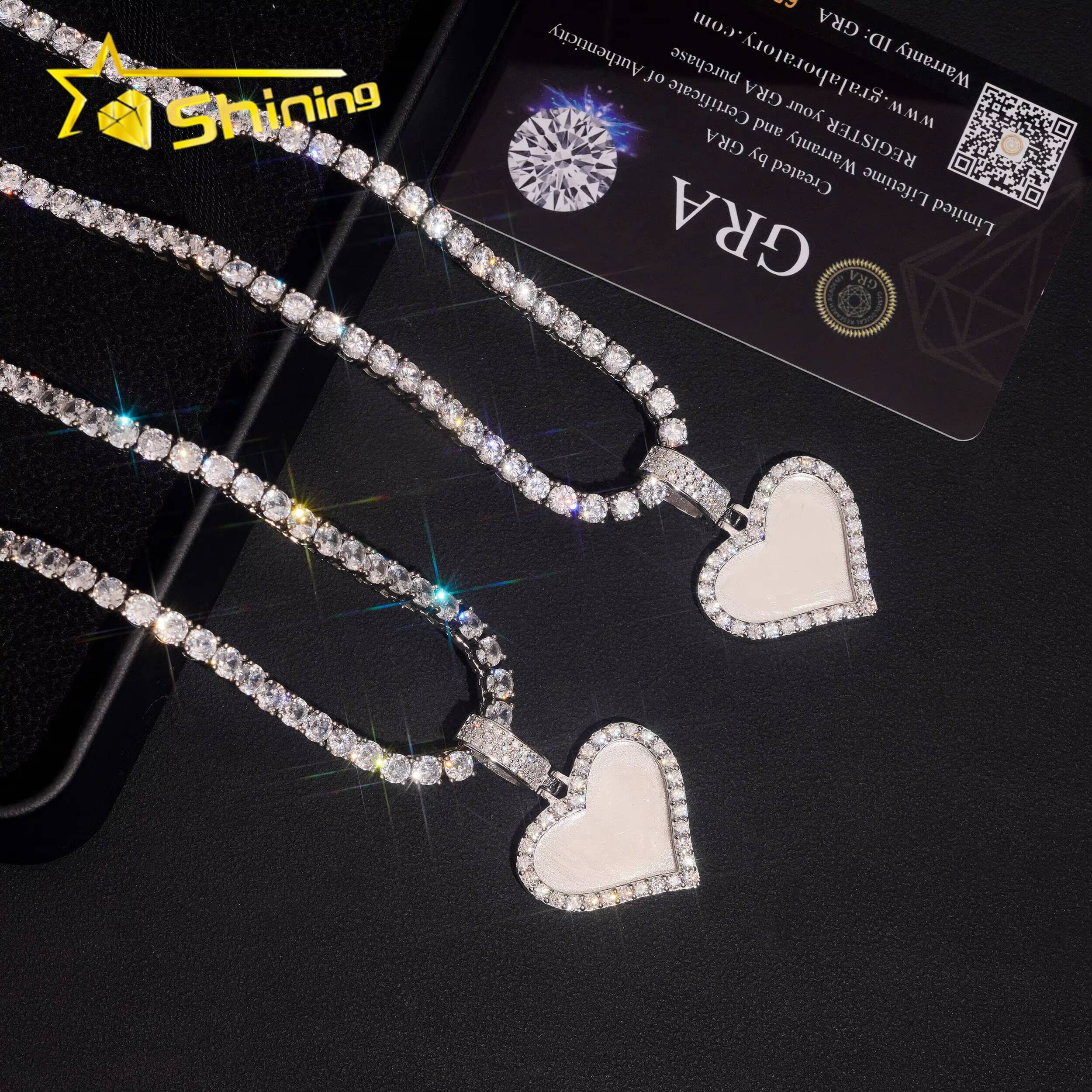 New Style Hip Hop Pendant 925 Silver Heart Shape Moissanite Photo Pendant High Quality Custom Pendant Moissanite Jewelry for Men