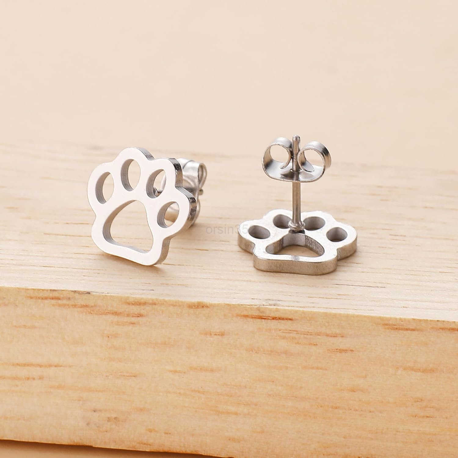 4 Pairs Sterling Silver Tiny Paw Stud Earrings for Women Charm Cute Cat Paw Stud Earrings Stainless Steel Lovely Dog Puppy Paw Pet Footprint Earring S