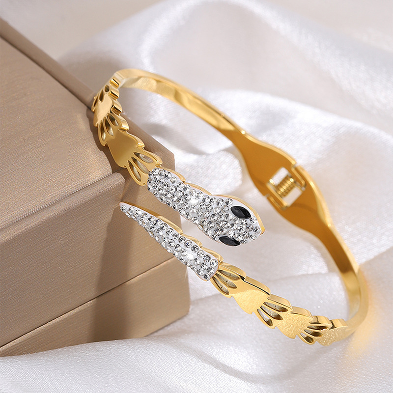 Fashionable No-Fade Gold Plated Serpent Accented Jewelry Accessory Stylish Womens Wrist Ornament Women's Designer Snake Ring Bangle Christmas Gif