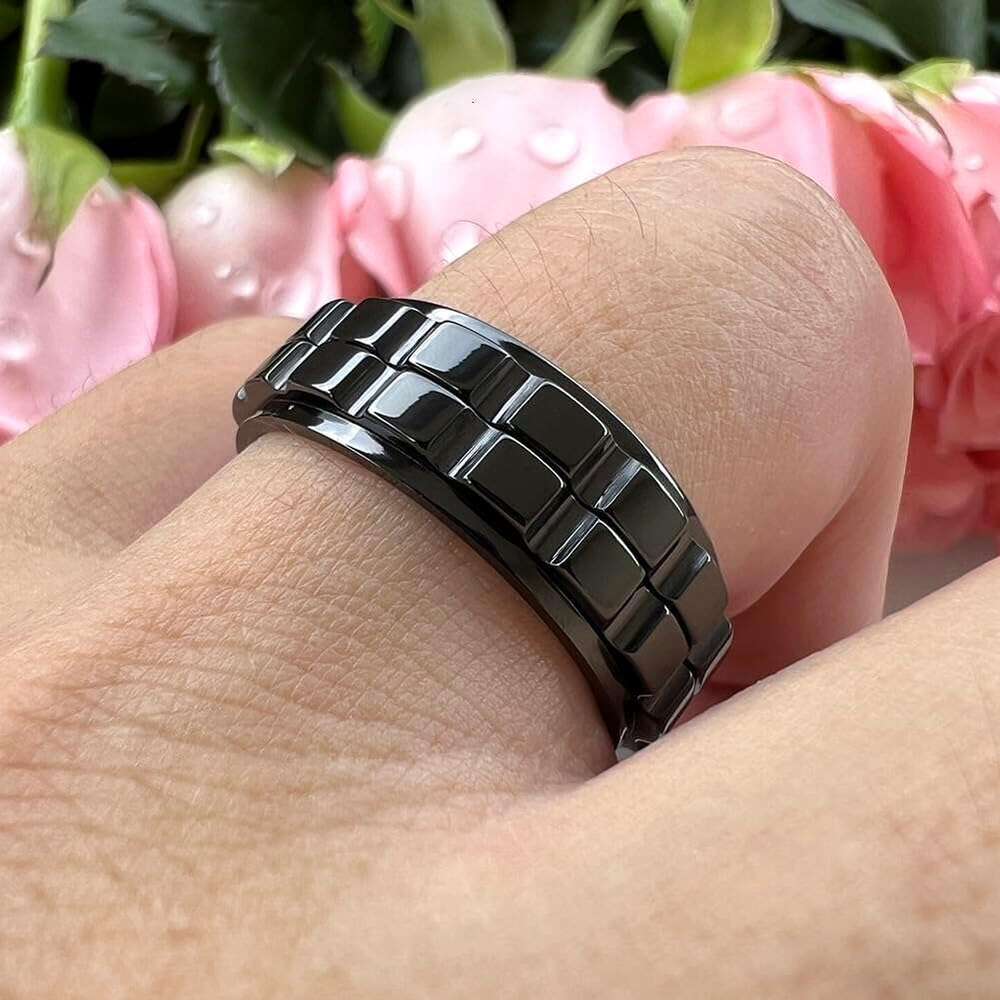 8mm Sier/Black/Gold Tungsten Titanium Spinner Rings for Men Women Anxiety Released Promise Engagement Wedding Bands Stepped Polished Shiny Comfort Fit