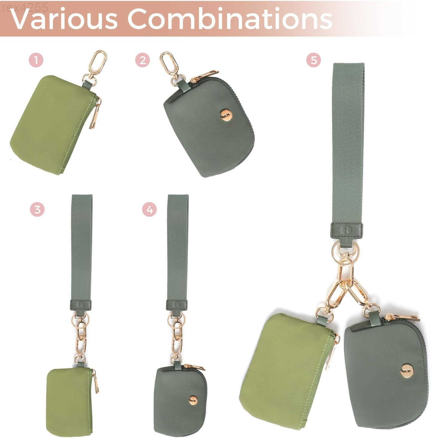 Pouch Wristlet Keychain Wallets for Women with 2 Detachable Zipper Coin Purse Small and Portable Mini Card Wallet for Women Men Gold Hardware GreenDar