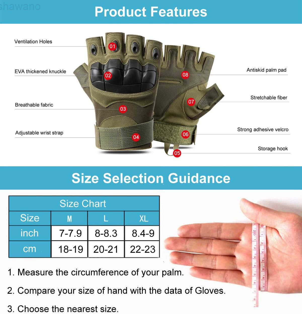 Outdoor Fingerless Gloves for Men Driving Hiking Biking Motorcycle GlovesW250911