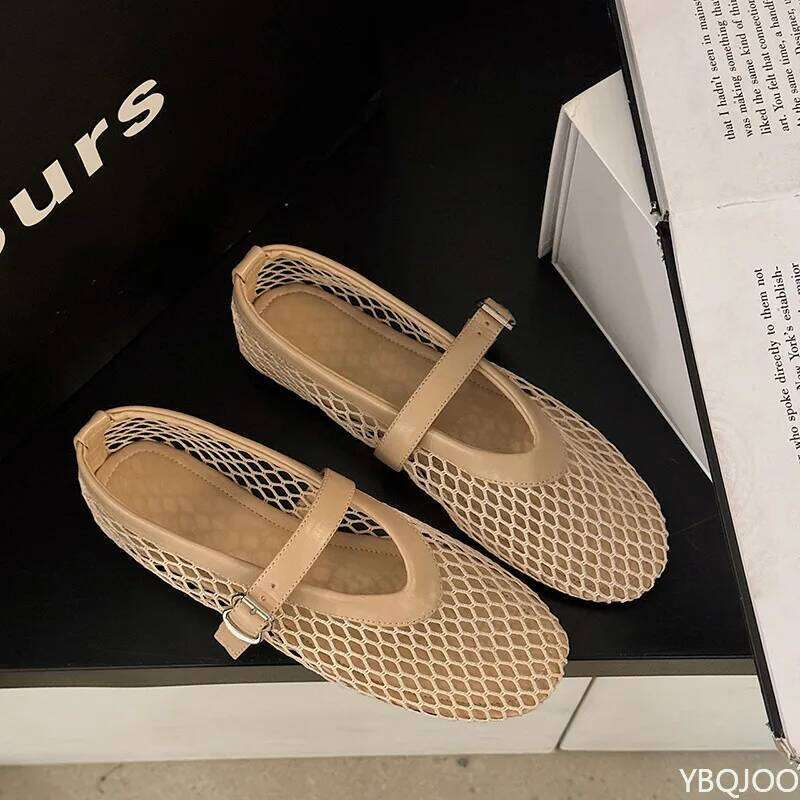 Flat bottomed summer sandals single shoe round toe straight buckle casual comfortable hollow simple women's flat shoes