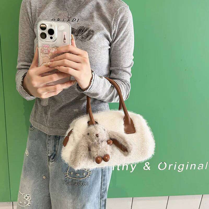 Fashionable Plush Crossbody for Daily Commuting Versatile Single Shoulder Korean Version Cute Handle Bag