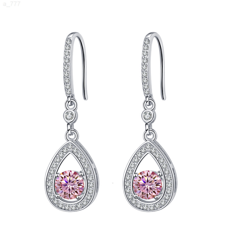 Fine Jewel New Design Round Shape S925 Silver Test Drill Pen 1205Ct Blue Pink Color Moissanite Dangle Earrings
