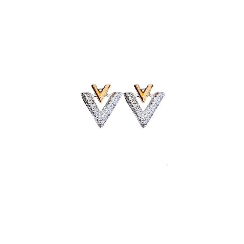 Luxury Brand Designer Jewelry Real Gold Plated Silver Needle Zircon Letter Two-Way Earrings Korean Light Luxury Stud Earrings Niche Versatile High-End