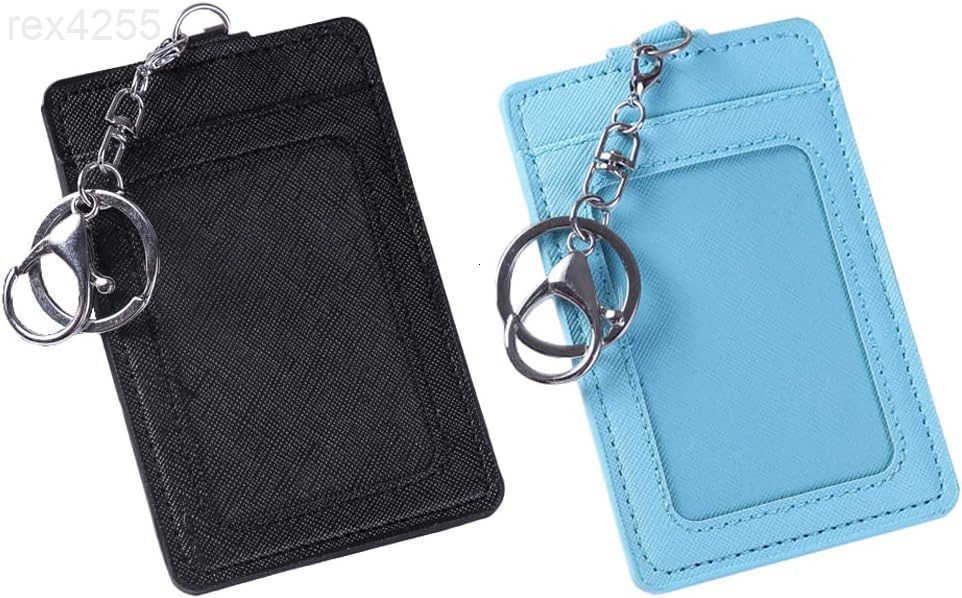 2 Pack Slim Credit Card Holder BackFront Pocket Purse Wallets Faux Leather ID Badge Holders for Carrying Keys Metro Cards with Metal ClaspsKey RingsW2