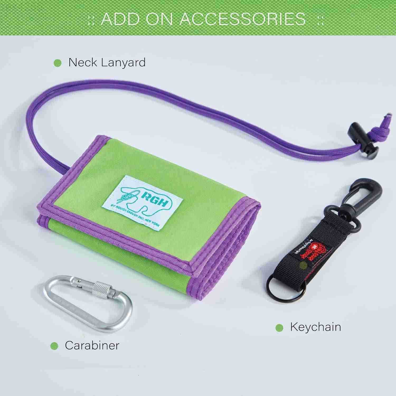 Rough Enough Kids Wallet for Boys Girls Heavy Duty Nylon Wallet with Neck Lanyard Keychain for Travel Outdoor Activities Green PurpleW250911