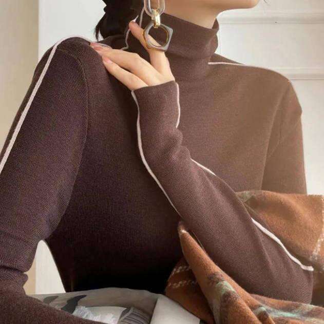 Women s Sweaters Pullovers Women Striped Turtleneck Warm Knitted Sweater Spring Fall Y K Elegant Korean Office Lady Simple Design Bottom
