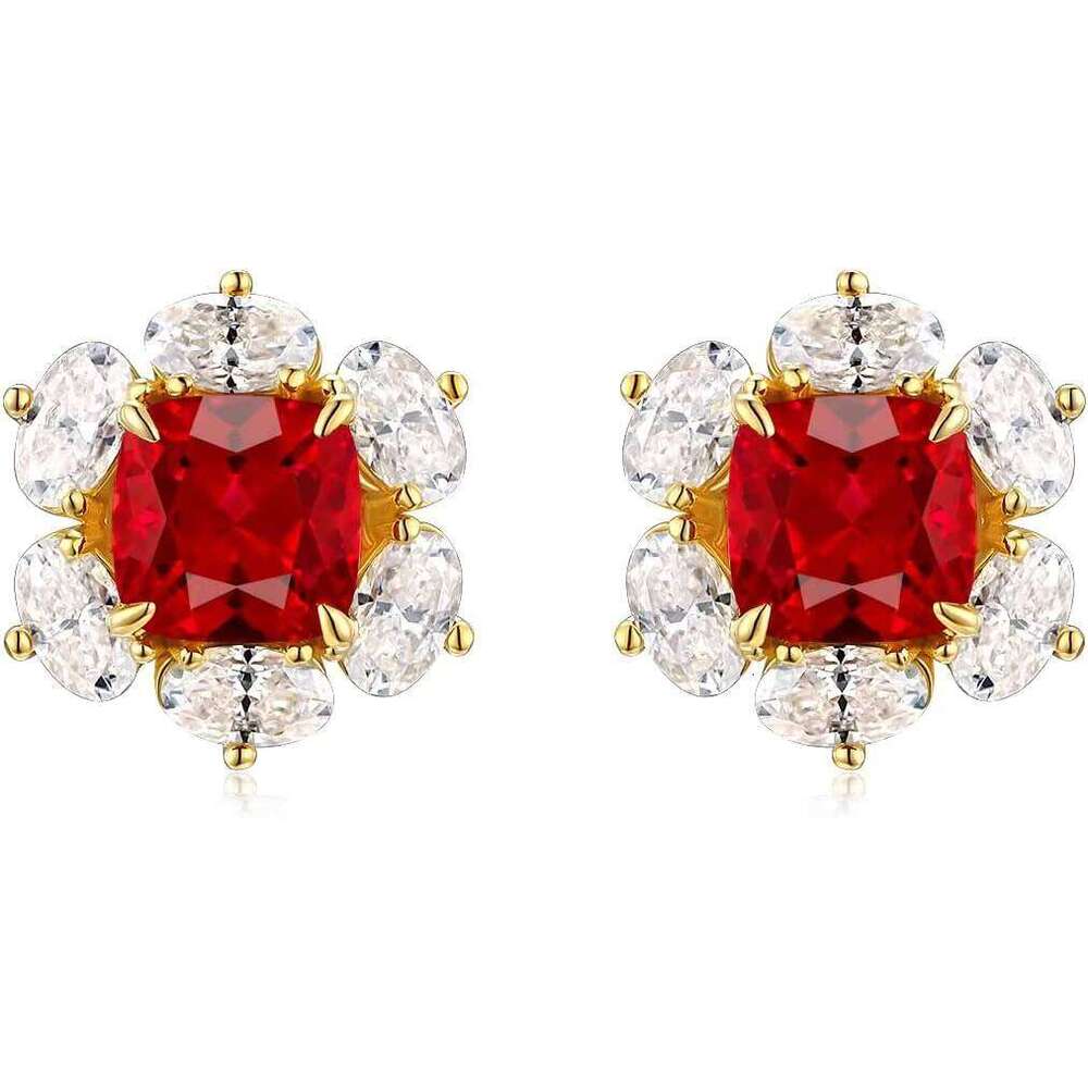 Vintage Sterling Sier Lab Grown Ruby January Birthstone Stud Moissanite Earrings for Women Rhodium Plated Anniversary