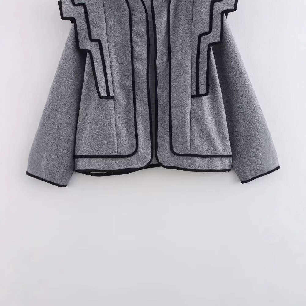 DHEssentials 2025 Fashion Loose Long Sleeve Round Neck Color Block Little Chanel Style Short Jacket
