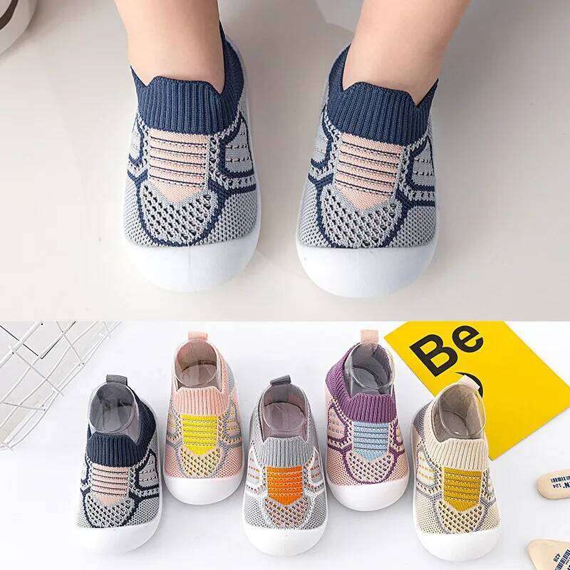 Baby Anti-slip Breathable Infant Crib Floor Socks with Rubber Sole for Children Girls Boys Mesh Shoes Soft Bottom Slippers