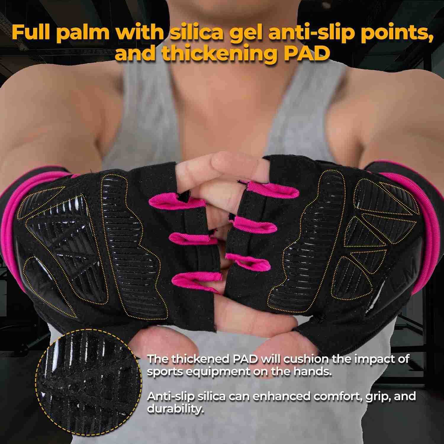Workout Gloves for Men and Women Gym Weight Lifting Padded Gloves with Wrist Wrap Support Full Palm Protection Silicone Grip Cross Training Fitness Pu