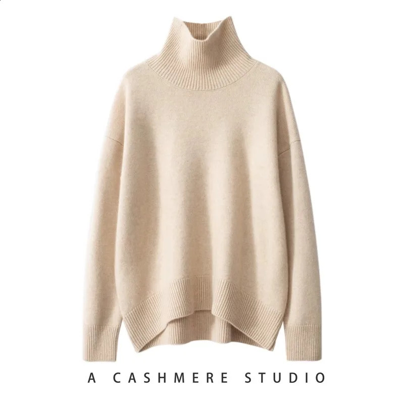 Autumn and Winter Thick Cashmere Sweater Women High Neck Pullover Warm Loose Knitted Base Jacket Tops 250911