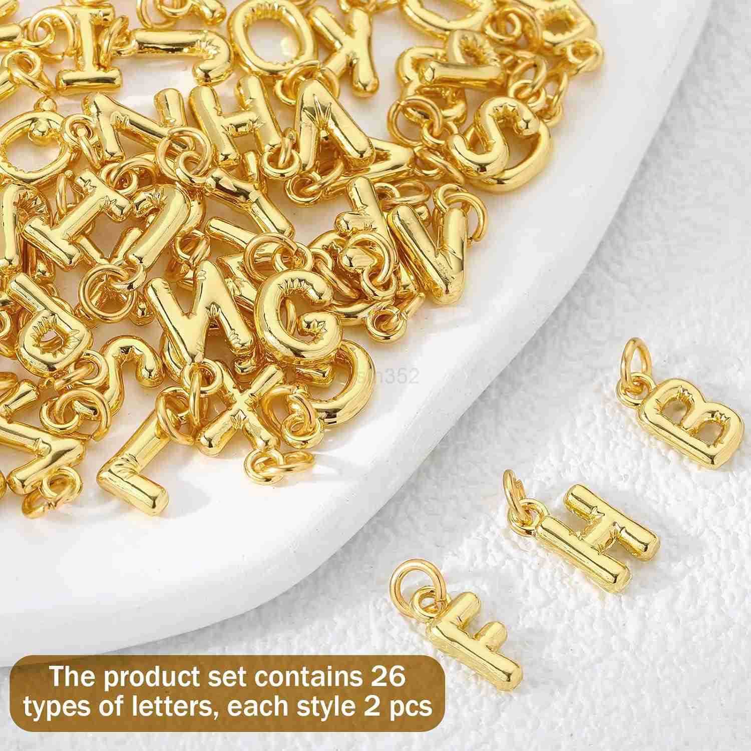 18 K Gold Bubbled A Z Alphabet Pendant Letters for Jewelry Making 3D Bubble Slide Glitter Trendy Letters Chunky Initial Alphabet Women DIY NecklaceW25