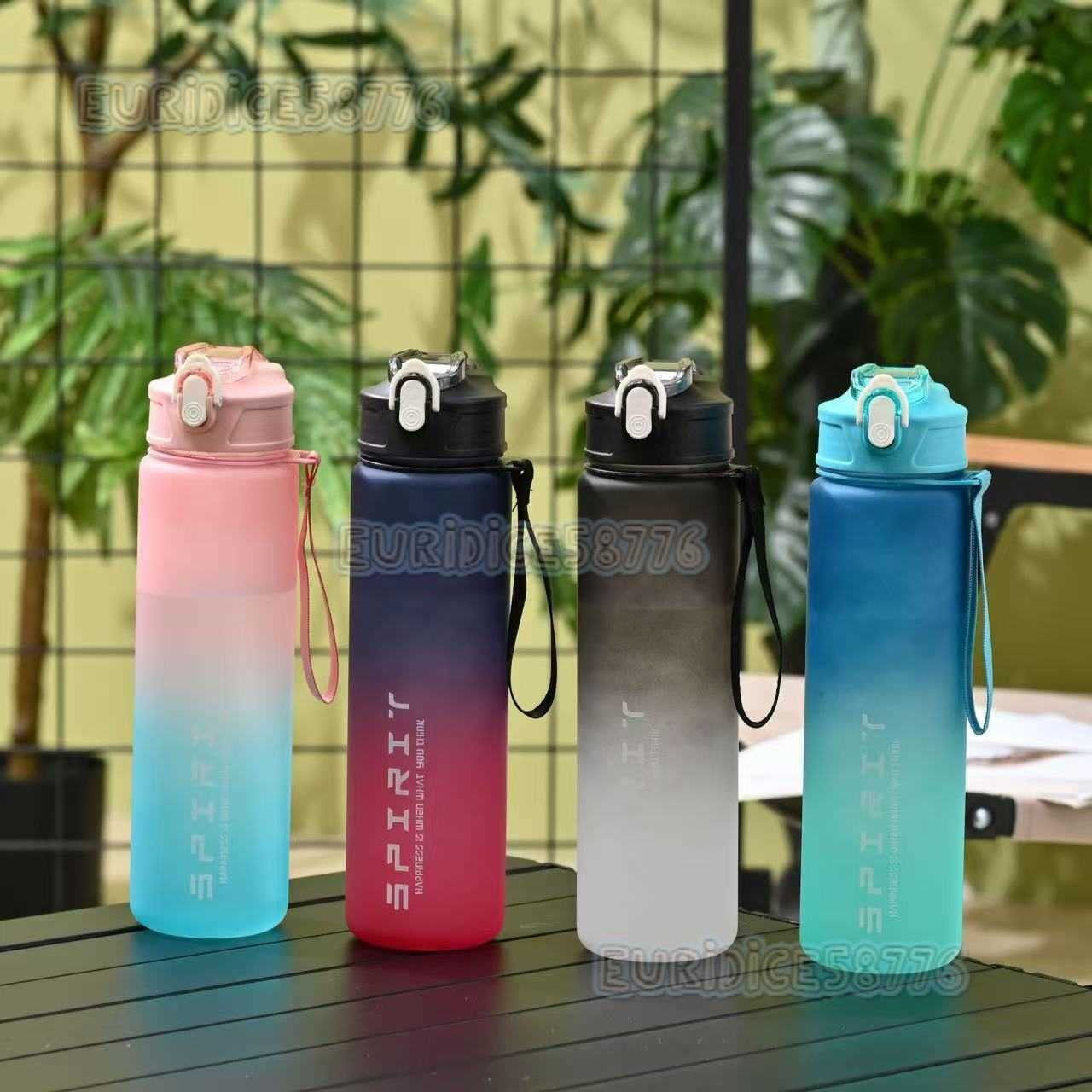 Gradient Color Matte Sports Water Bottle with Handle Strap Portable Fitness Water Bottle with Straw Space Cup Outdoor Sports H250911