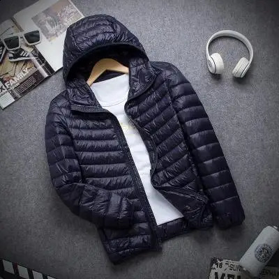 Winter Light cotton jacket Mens Fashion Hooded Short Large Ultrathin Lightweight Youth Slim Coat 250911