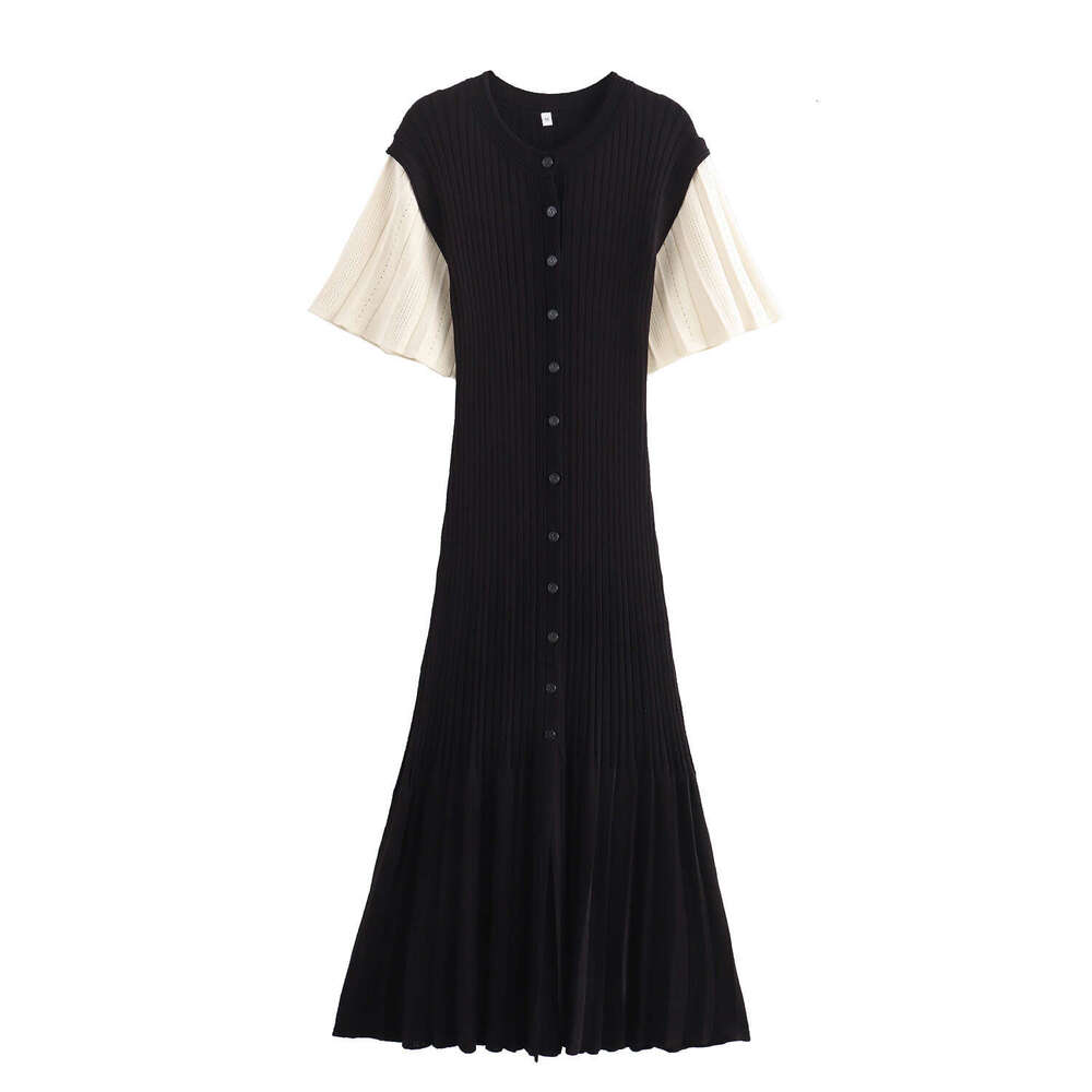 DHEssentials 2024 New Women's Fashion Small Chanel Style Lace Sleeve Single-Breasted Long Knitted Mermaid Dress
