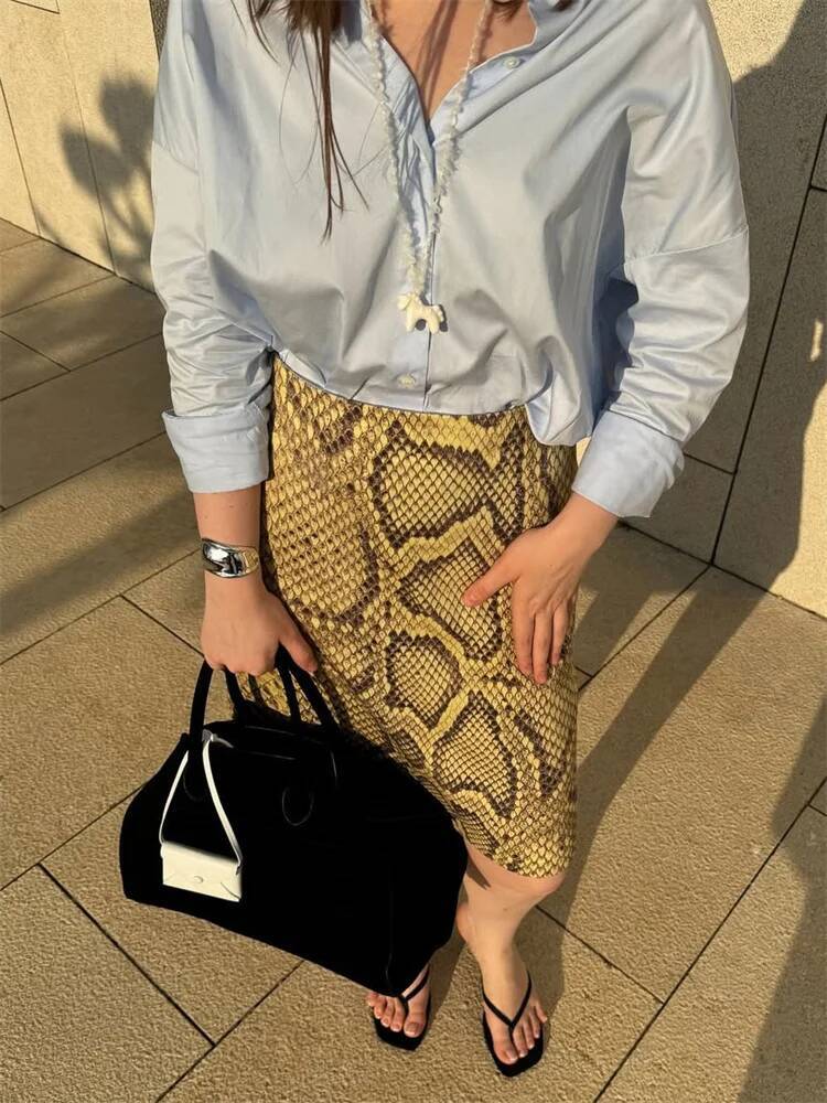 Tossy Snakeskin Printed Fashion Women's High Waist Slim Contrast Patchwork Commute Streetwear Female Vintage Y2k Skirt dongdumaoyi