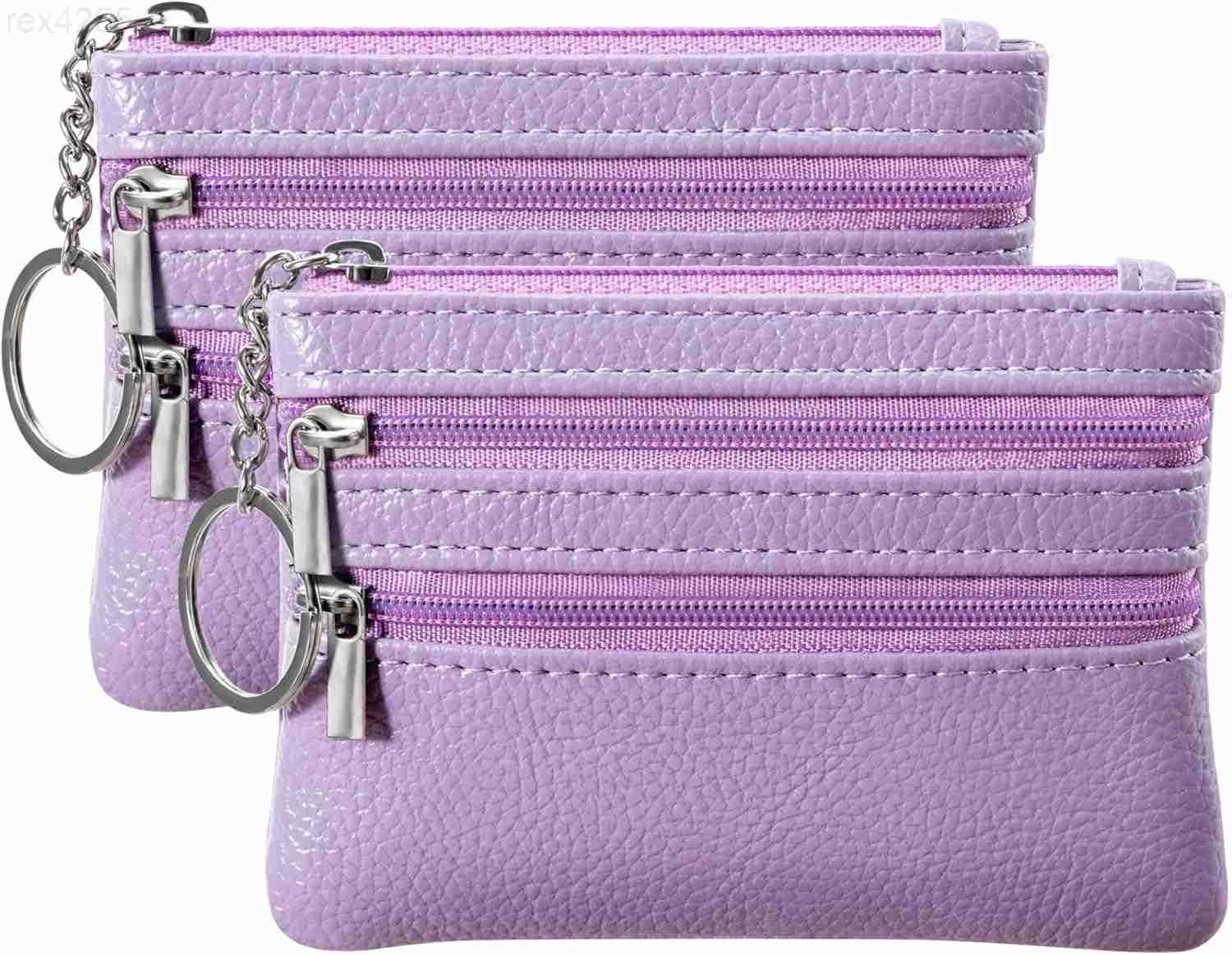 2 Pack Coin Purse Pouch Change Card Holder Small Wallet with Keychain for Women and Men Light Purple Light PurpleW250911