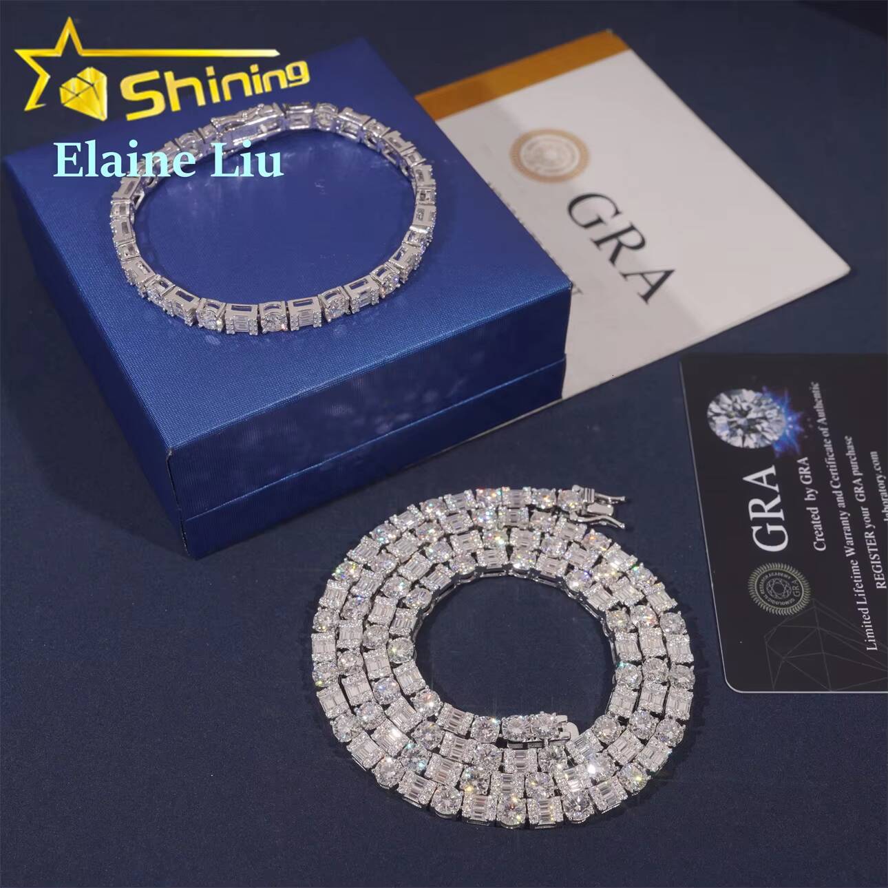 5MM Iced Out Lad Diamond Hip Hop Jewelry VVS Moissanite Tennis Necklace Men Sterling Silver 925 Tennis Chain Bracelet