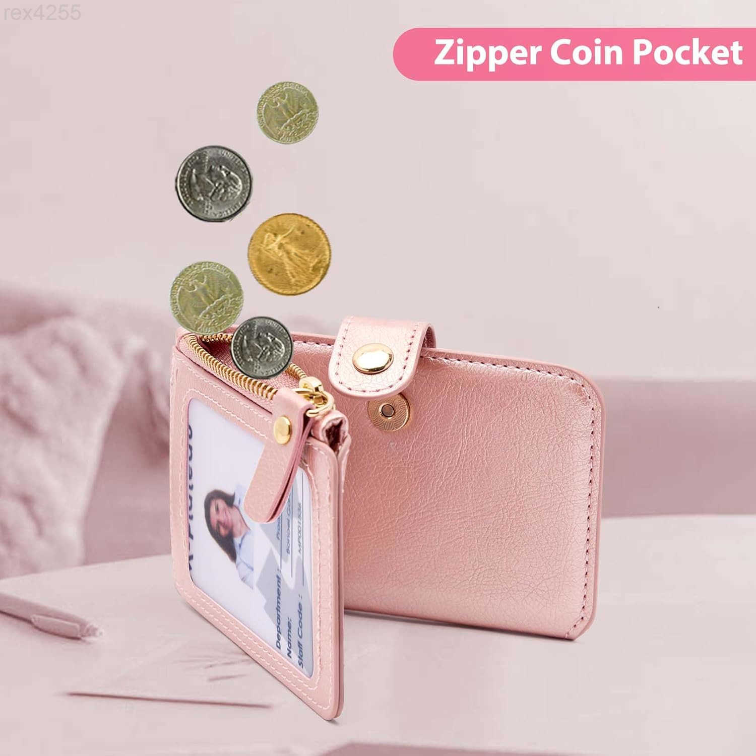Card Holder Womens Wallet PU Leather Keychain Wallet Wristlet With Zipper Coin Pocket And ID Window Gift For Women Gift Box PinkW250911