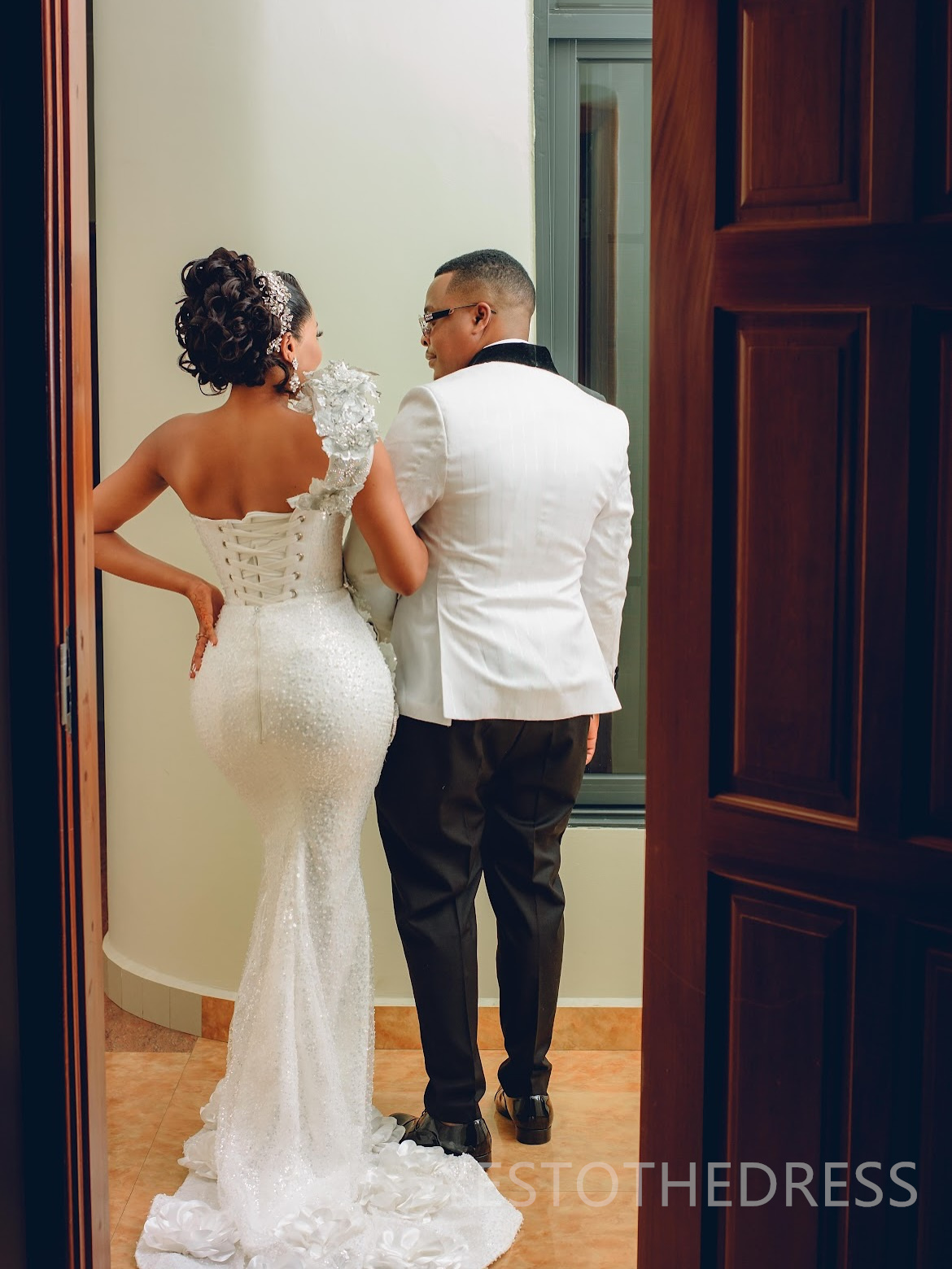 2025 Aso Ebi African Wedding Dress Bridal Gowns For Bride Mermaid One Shoulder Illusion Beaded Lace Pearls Ruffles Appliqued Lace Wedding Gowns For Bl