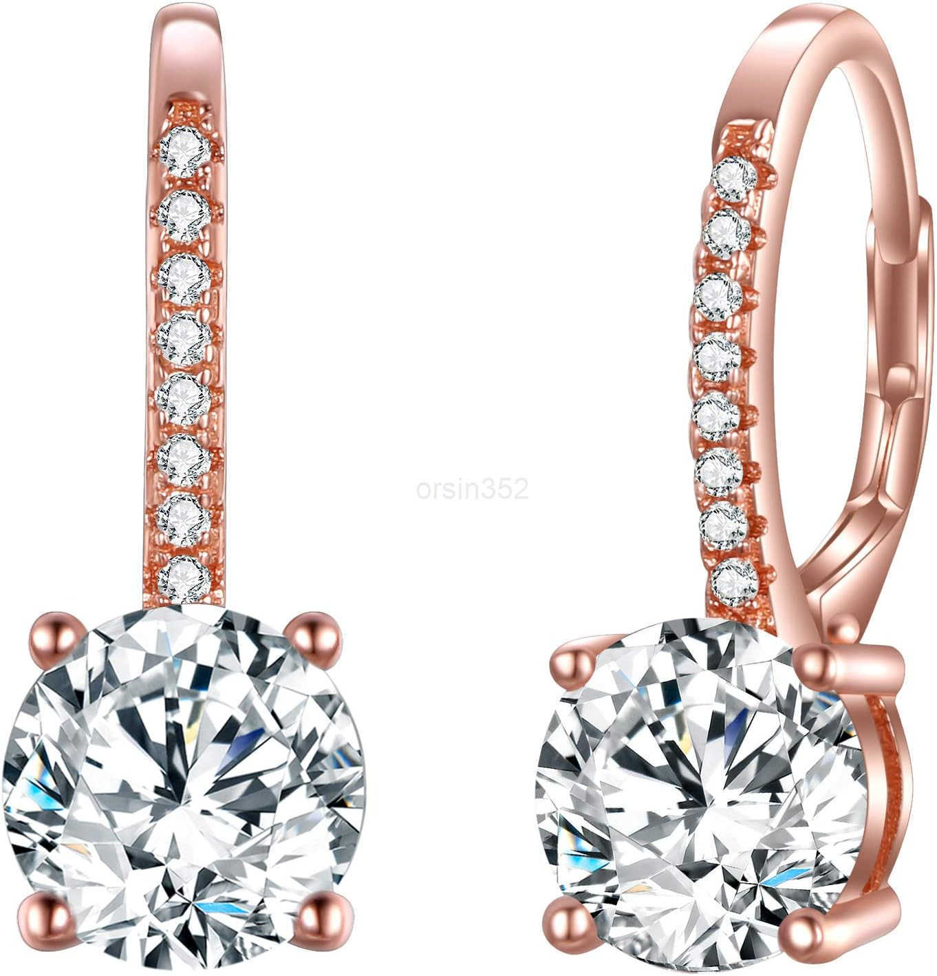 925 Sterling Silver Round Cut CZ Prong Setting Gorgeous Bridal Prom Leverback Dangle EarringsW250911