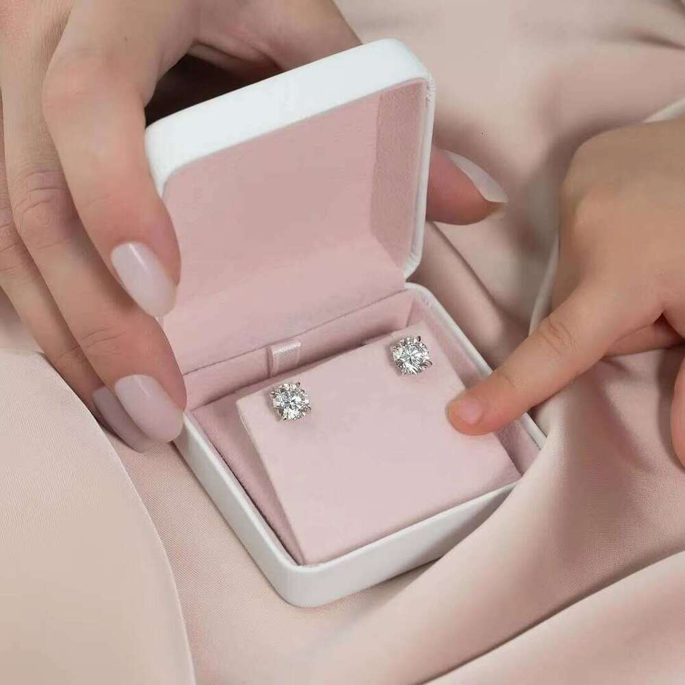 Hot Selling Screw Back VVS Earrings 14k White Gold 5mm 6.5mm 8mm Solitaire Stud Moissanite Earring