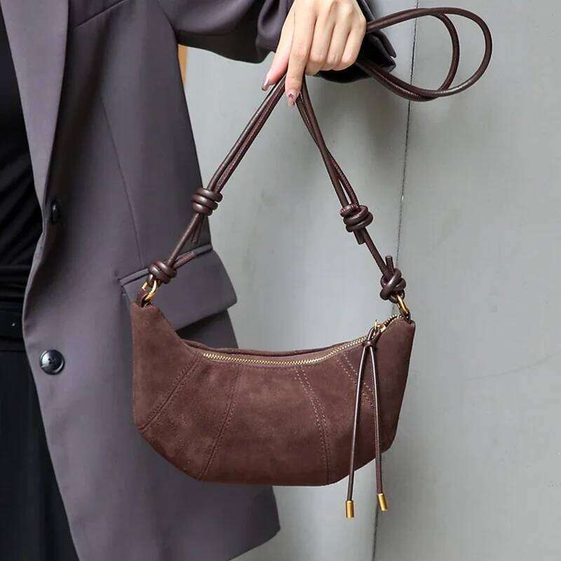 Designer Bags Autumn Winter Women's OL Designer Genuine Suede Cowhide Leather Women Bull Horn Crossbody Bag Trendy Commuting Handbag Hot Selling