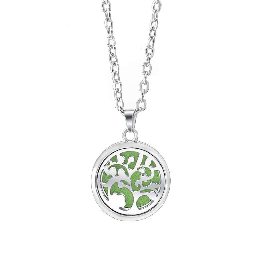 Fashion Tree of Life Aromatherapy Essential Oil Necklace Stainless Steel Diffuser Perfume Pendant Small Box Jewelry Gift