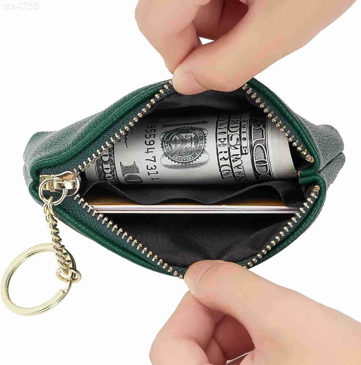 Artificial Leather Coin Purse Change Purse With Key Chain Ring Zipper For Men Women A GreenW250911
