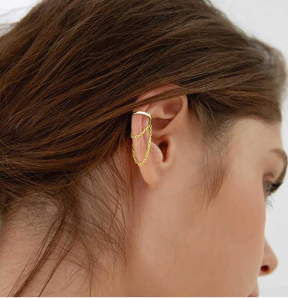 Solid 925 Sterling Silver Cuff Earrings Chain for Women Cartilage Wrap Earrings Helix CuffsW250911