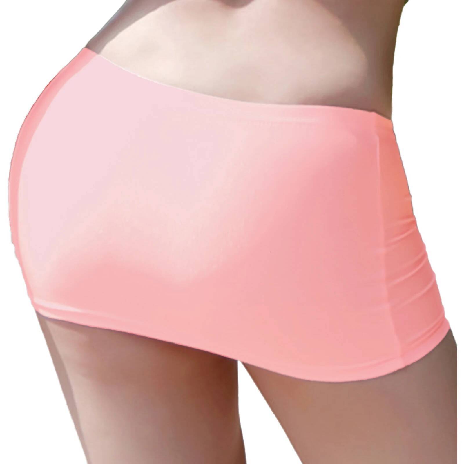 Womens Low Rise Miniskirt Solid Color Elastic Waistband Lingerie Bodycon Mini Sheer Ultra Pencil Skirt Beachwear Nightwear dongdumaoyi