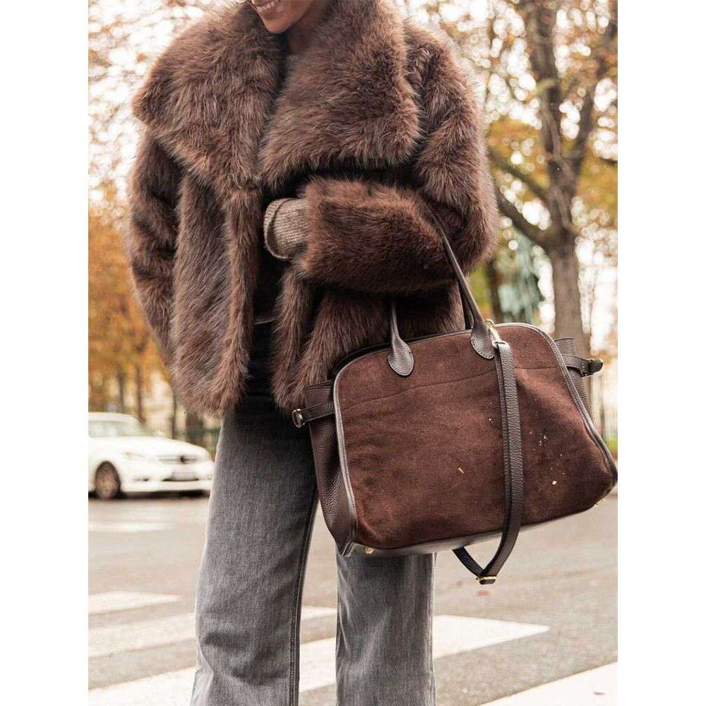 Women's Clothing Solid Color Large Lapel Plush Fur Autumn And Winter Warm Fashion Loose Long Sleeved Coffee Colored Coat